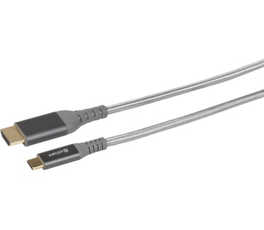 eStuff USB-C - HDMI Cable 2m - USB-C Male - HDMI Male - 4K@60Hz braided cable and metal plugs - Warranty: 2Y Grijs