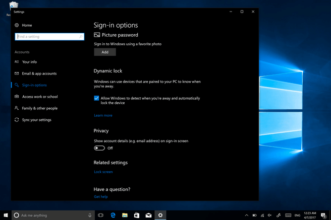 Windows 10 Creators Update Dynamic Lock
