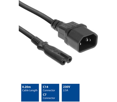 ACT Netsnoer C14 - C7 zwart 0,2 m Zwart