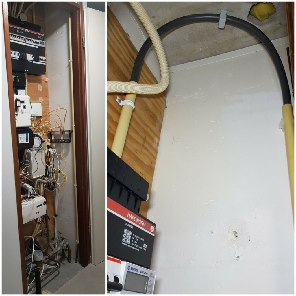 5x 6mm2 YMvK door 19 mm pvc buis in meterkast