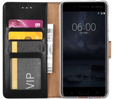 Luxe Lederen Bookcase hoesje voor de Nokia 6 - Zwart (Nokia 6) Zwart