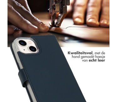 Selencia Echt Lederen Bookcase iPhone 14 - Blauw