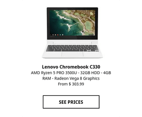 Lenovo C330-Chromebook met Ryzen 5 Pro 3500U