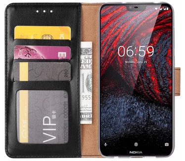 Luxe Lederen Bookcase hoesje voor de Nokia 6.1 Plus - Zwart (Nokia 6.1 Plus) Zwart
