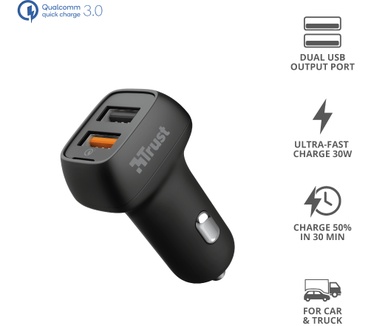 Trust Qmax 30W Ultra-Fast Dual USB Car Charger with QC3.0