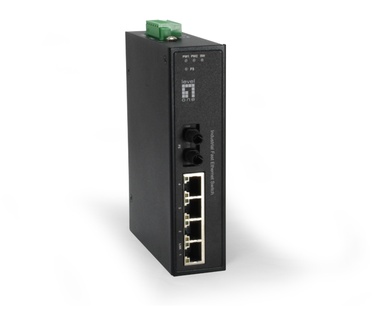 LevelOne 5-Port Industrial Fast Ethernet Switch, 1 Port ST Multi-Mode Fiber, 2km