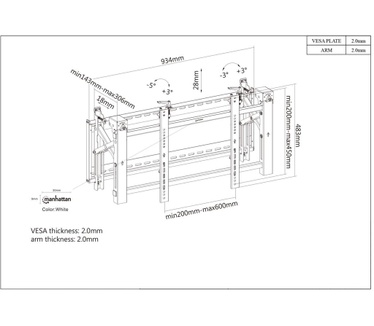 Manhattan Video Wall Mount, Pop Out, 1 Screen, 45"-70", VESA 200x200mm to 600x400mm, Tilt -5° to 3°, Max 70kg, Black, Box