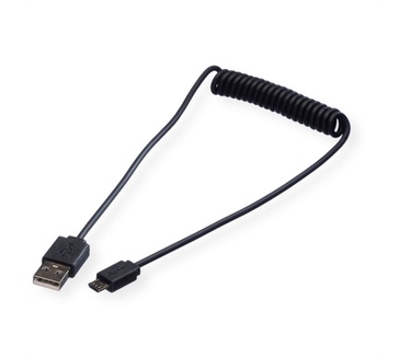 Roline USB 2.0 Spiraalkabel, A male - Micro B male 1,0 m Zwart