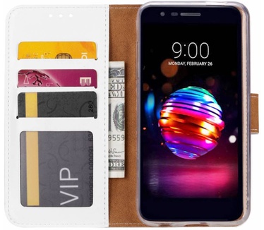Luxe Lederen Bookcase hoesje voor de LG K10 2018 - Wit (LG K10 2018) Wit