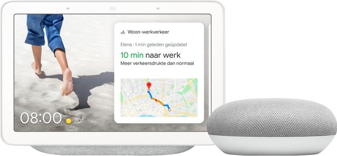 Google Nest Hub - Chalk + Google Nest Mini Wit