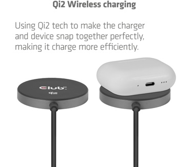 Club 3D CAC-3027 Qi2 25W draadloze oplader zwart Qi 2.2 MagSafe-compatibel magnetisch pad