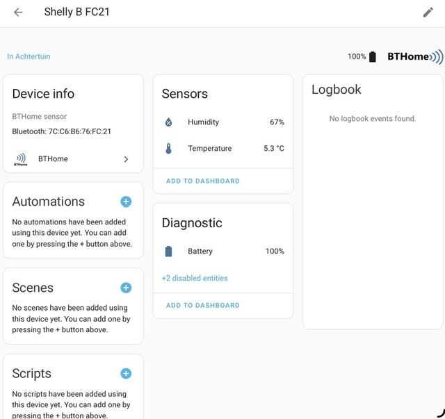 Home Assistent - BTHome integration - Shelly H&T BLU