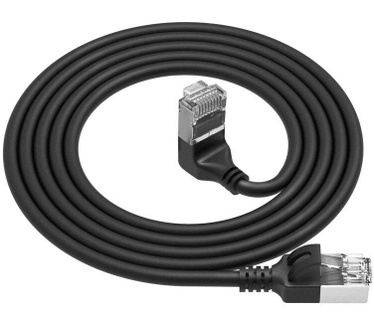 ACT Zwarte 0.15 m U/FTP CAT6A LSZH Slimline patchkabel met RJ45 connectoren recht naar 90° haaks boven