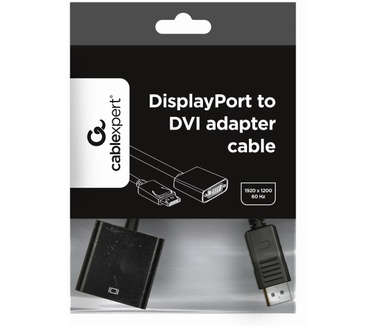 Gembird A-DPM-DVIF-002 DisplayPort to DVI adapter cable. Black Zwart