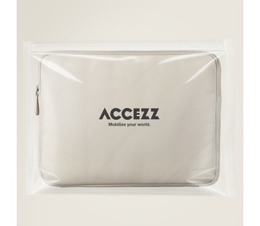 Accezz Leather Laptop hoes met rits 13-14 inch - Laptopsleeve - Beige