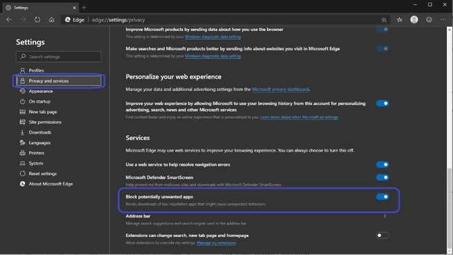 Edge blokkeert ongewenste apps