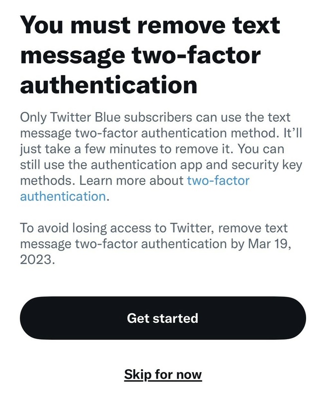 Twitter Blue 2fa sms