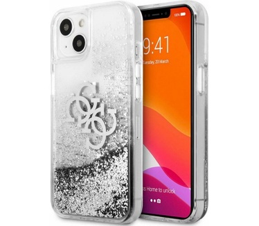 Guess Big 4G Liquid Glitter Case - iPhone 13 Mini (5.4") - Zilver Zilver