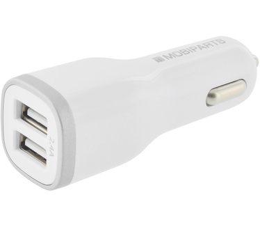 Mobiparts Car Charger Dual USB 2.4A + Micro USB Cable White