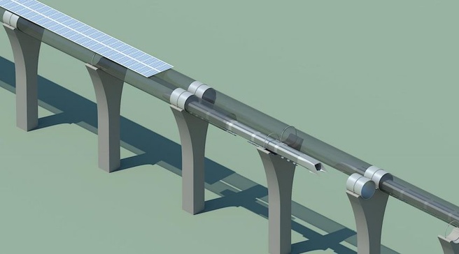 Musk Hyperloop buizen en pylons