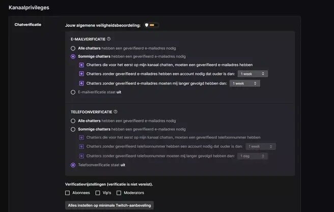 Twitch-instellingenpaneel