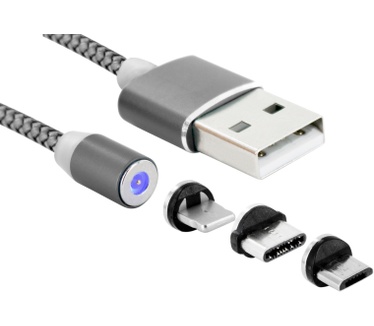 Mobiparts Magnetic 3-Pack to USB Cable 1.5A Dark Grey 1m