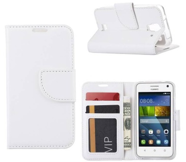 Luxe Lederen Bookcase hoesje voor de Huawei Y360 - Wit (Huawei Y360) Wit