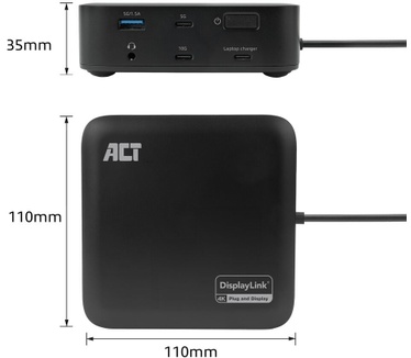 ACT USB-C Docking Station 4K, for 2 HDMI/DisplayPort monitors, DisplayLink