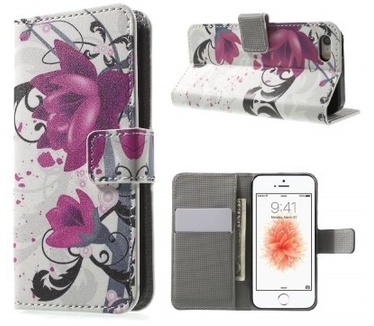 qMust Apple iPhone SE Wallet Case - TPU binnenwerk - Lotus Flower