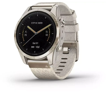 Garmin epix Pro (Gen 2), 42mm, Sapphire Edition (nylon band) Goud (Crème)