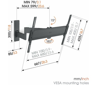 Vogel's TVM 1645 draaibare TV beugel voor 40-77 inch televisies, Max. 35 kg, Draaibaar tot 180°, Full-motion TV steun met een maximale VESA 600x400, Geschikt voor alle TV merken
