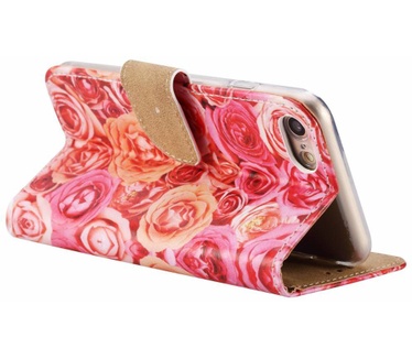 Rozen print lederen Bookcase hoesje voor de Apple iPhone 8 - Roze (Apple iPhone 8) Roze