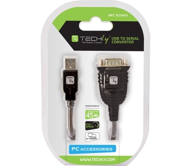Techly USB to Serial Techly Adapter Converter in Blister IDATA USB-SER-2T Transparant, Zwart