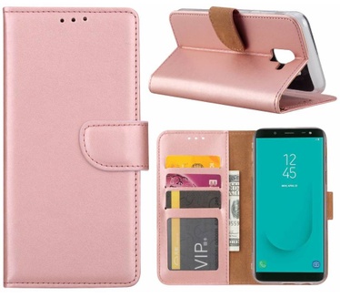 Luxe Lederen Bookcase hoesje voor de Samsung Galaxy J6 2018 - Metallic Roze (Samsung Galaxy J6 2018) Rosé Goud