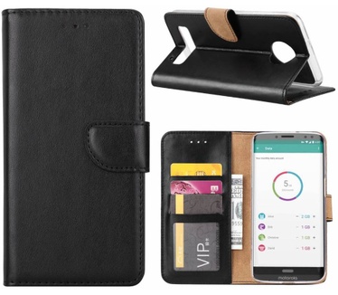 Luxe Lederen Bookcase hoesje voor de Motorola Moto Z3 Play - Zwart (Motorola Moto Z3 Play) Zwart