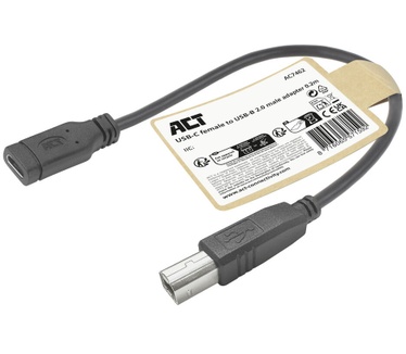ACT USB Type-C female naar USB-B 2.0 printer adapterkabel 0,2m