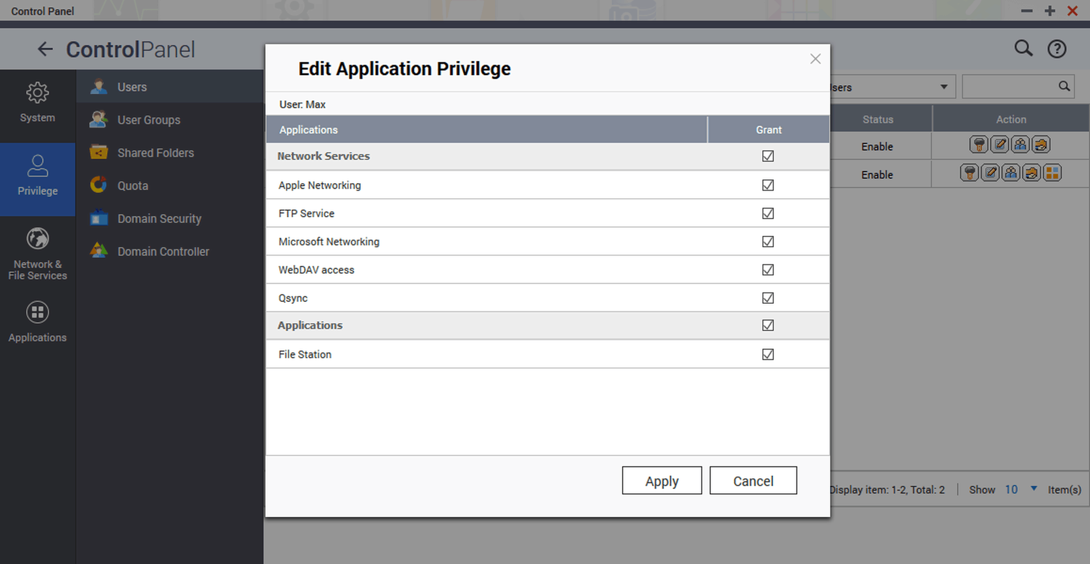 User Application Privileges