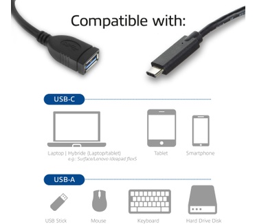 ACT USB 3.2 Gen2 OTG kabel C male - A female 0,2 meter Zwart