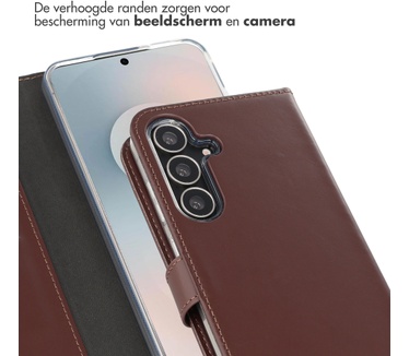 Selencia Echt Leren Bookcase Samsung Galaxy S25 FE - Donkerbruin
