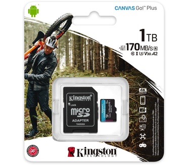 Kingston 1TB microSDXC Canvas Go Plus 170R A2 U3 V30 kaart + ADP