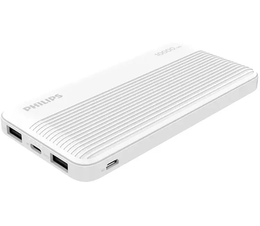 Philips Powerbank 10.000 mAh DLP7719N/04 - 2 USB-A Uitgangen - Micro-USB en USB-C Ingangen - Incl. Micro-USB Kabel - 20 x 11 x 3 CM - Wit