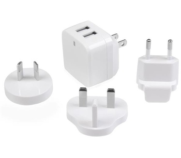Startech.com 2-poorts USB-lader hoog vermogen (17 W / 3,4 A) reislader (internationaal) wit