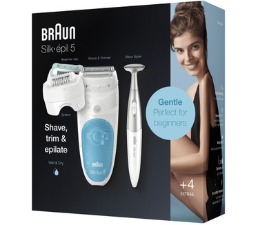 Braun Silk-épil 5 5-810 Epilator Voor Vrouwen Voor Zachte Ontharing, Wit/Turquoise