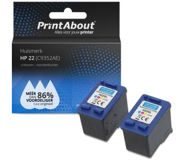 PrintAbout Huismerk HP 22 (C9352AE) Inktcartridge 3-kleuren Voordeelbundel