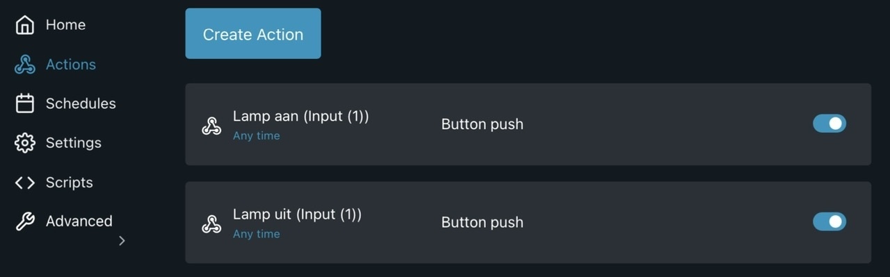 Shelly Pro Dimmer 2PM - Two local actions, light on & light off