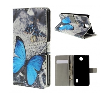 qMust Huawei Y635 wallet case - hoesje met stand - Blue Butterfly