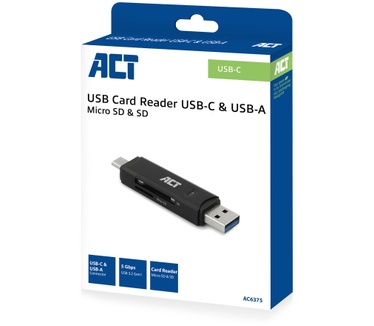 ACT AC6375 USB-C/USB-A card reader for SD/micro SD