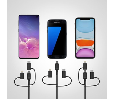 Otterbox 3in1 USBA-Micro/Lightning/USBC cable, zwart