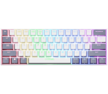 Trust GX 873 Acira 60% Mechanisch Toetsenbord QWERTY US, Tri-Mode Bluetooth/2.4GHz/USB, Meerkleurige LED-verlichting, 50u Gametijd, Multi-Device Mini Gaming Keyboard 60 Procent PC Laptop Mac, Wit/Grijs