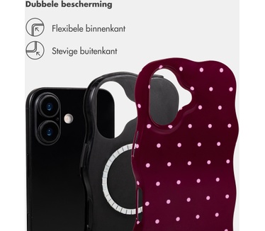 Selencia Vivid Wavy Backcover met MagSafe voor de Apple iPhone 16 - Happy Dots Burgundy